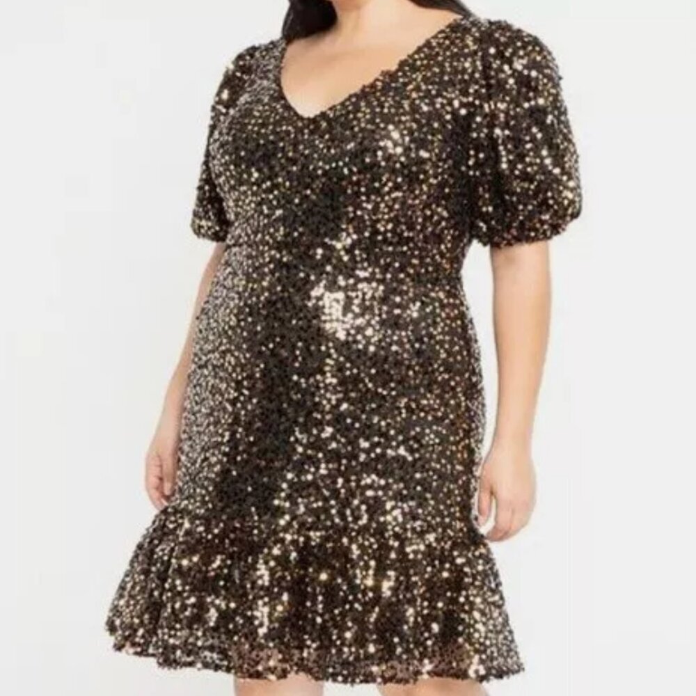 ELOQUII - Gold Sequin Mini Dress